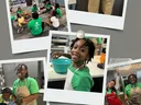 collage of polaroid pictures showing children cooking.
