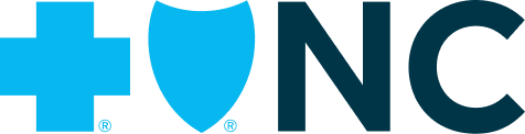 Blue plus symbol, blue shield, and dark teal letters "NC"