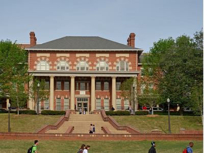 Students walking across college campus