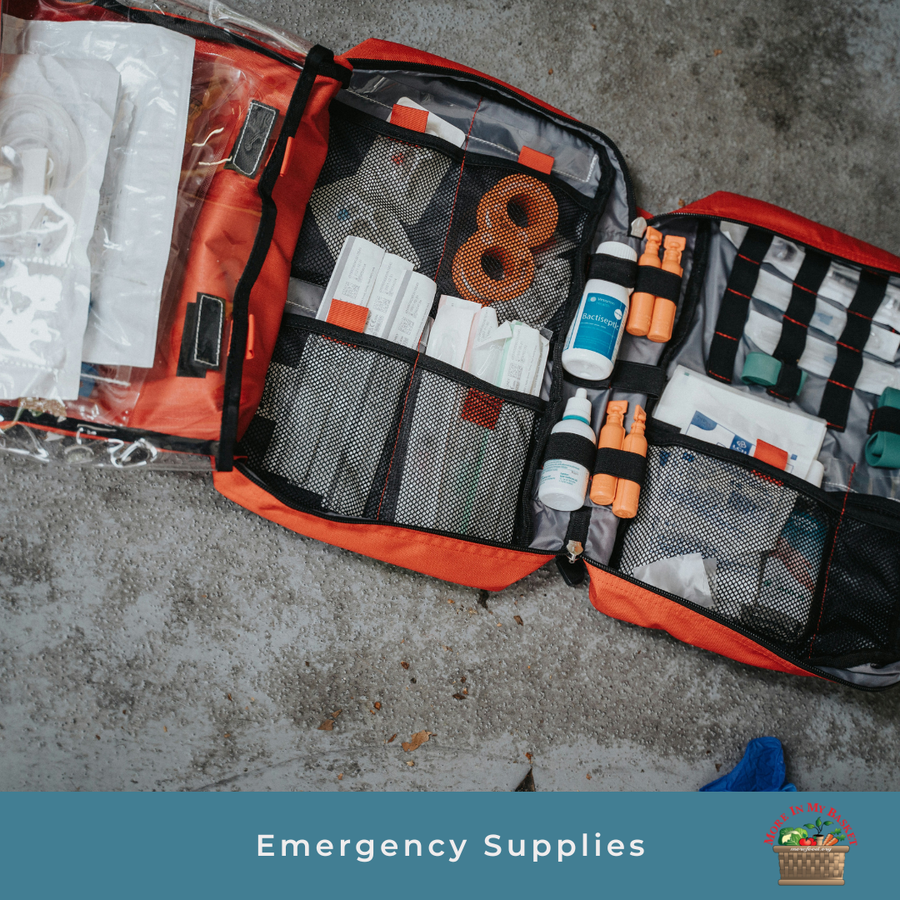 picture of first aid kit with disaster preparedness items