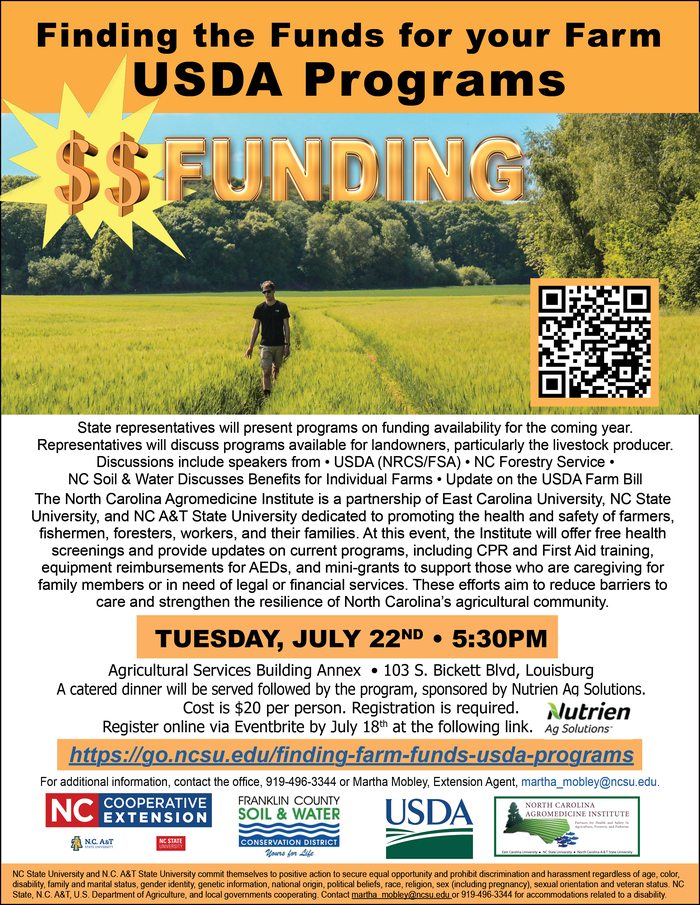 Finding the Funds for your Farm program flyer date, time, loction, registration information