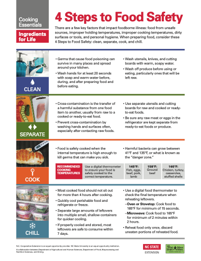 Flyer explaining four steps to food safety