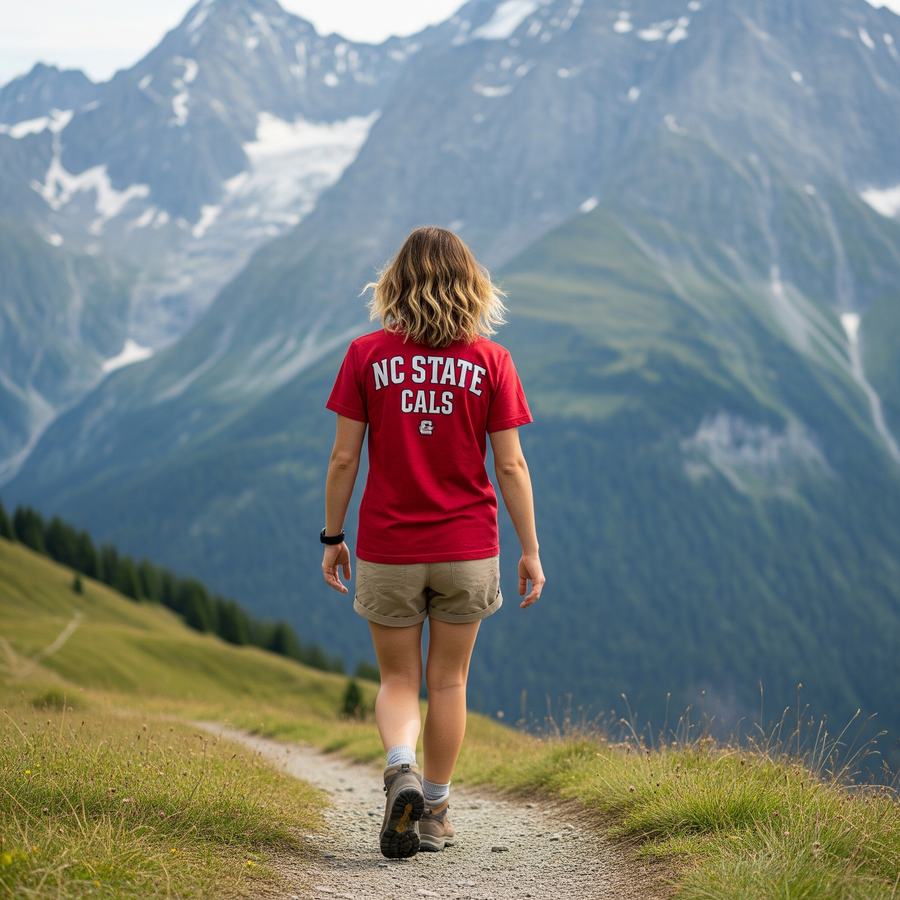 AI Generated image of a female hiking in the alps