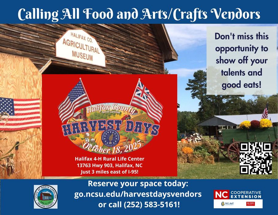 Calling All Food and Arts/Crafts Vendors — Harvest Days Oct 18, 2025 at Halifax 4‑H Rural Life Center