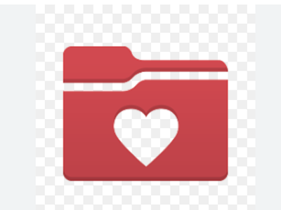 Red folder icon with white heart-shaped cutout