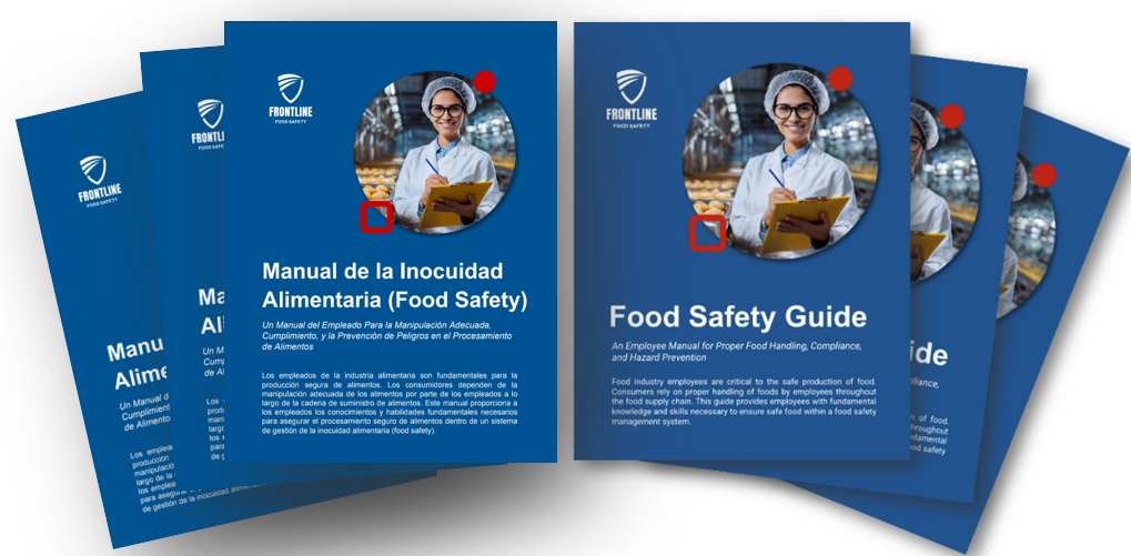 Frontline Food Safety Guides in English and Spanish - covers only in blue