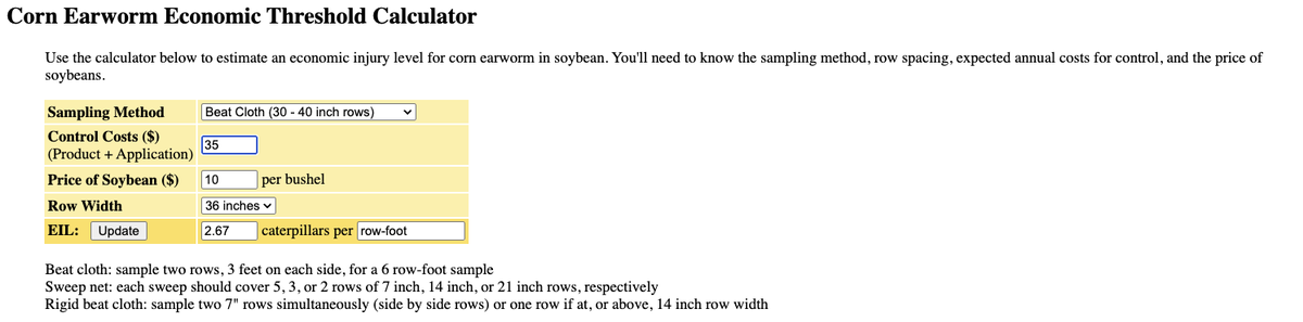 corn earworm threshold calculator