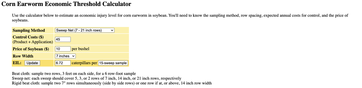 corn earworm threshold calculator