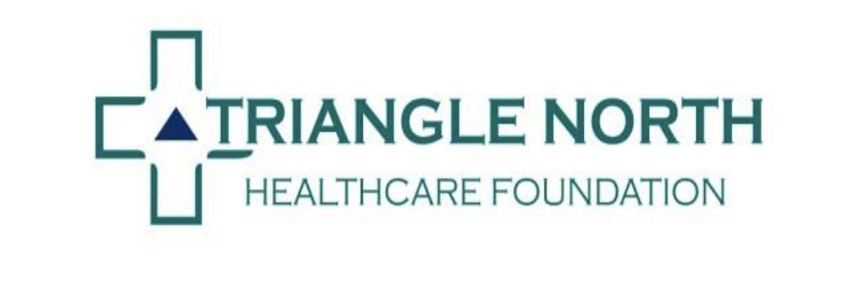 Logo with green medical cross, blue triangle, and text "Triangle North Healthcare Foundation"