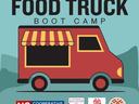 The 2025 FOOD TRUCK BOOT CAMP poster with a red food truck and sponsor logos