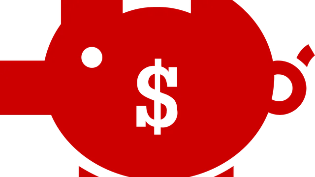 Red piggy bank icon with black dollar sign and top coin slot