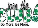 join the CLUB! Do More, Be More. letters filled with green shamrocks and a 4‑H clover logo
