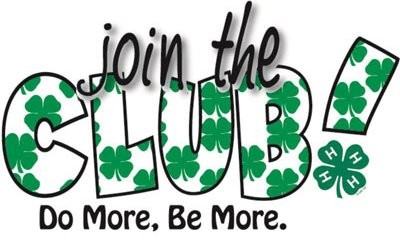 join the CLUB! Do More, Be More. letters filled with green shamrocks and a 4‑H clover logo