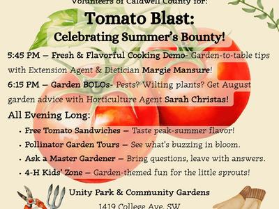 Flyer with pics of tomato's and an agenda on it