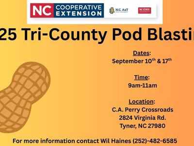 2025 Tri-County Pod Blasting — Sept 10 & 17, 9–11am, C.A. Perry Crossroads, Tyner NC