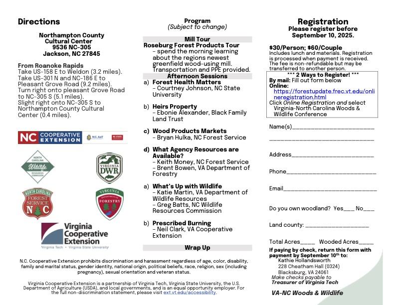 This is a hand out for the 2025 VA NC Woods and Wildlife Page 1