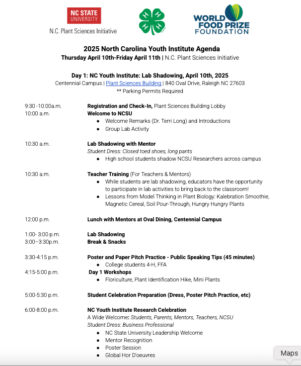 2025 North Carolina Youth Institute agenda, April 10–11, 2025, schedule and logos