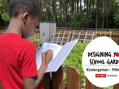 Boy journaling in school garden