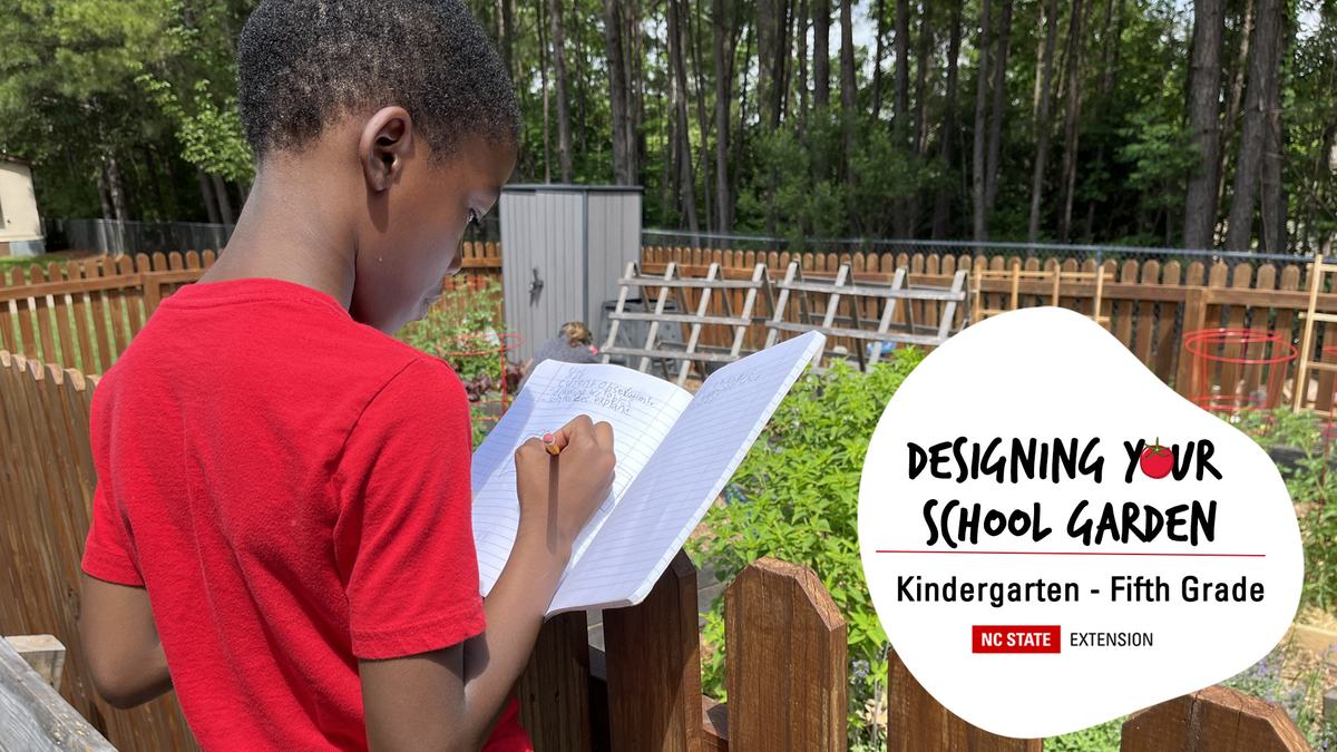 Boy journaling in school garden