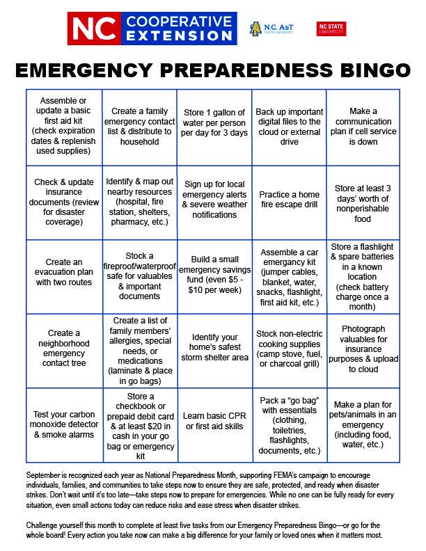 Emergency Preparedness Bingo