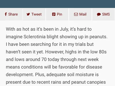 A screenshot of the Sclerotinia Blight Risk in Peanuts. As temperatures get cooler the conditions will be more favorable for disease development.