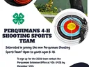 Perquimans 4‑H Shooting Sports Team flyer: shooter aiming, target and clay; open to ages 8–18