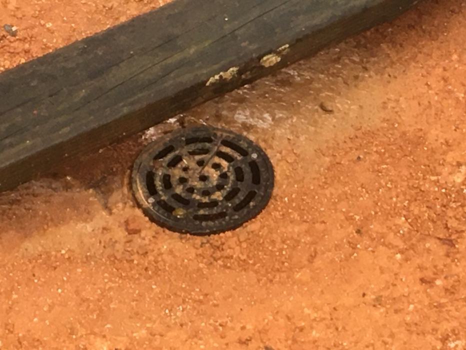 A drain flush with the ground.