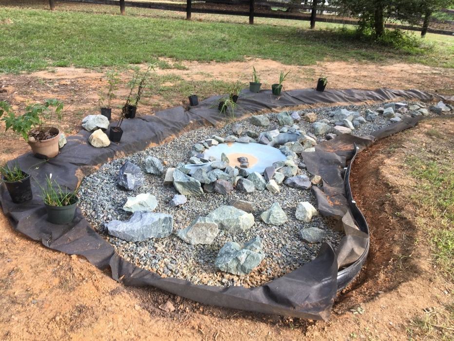 Pond rocks in a detention pond.