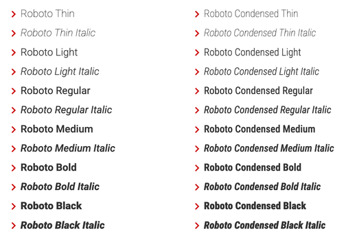 Roboto-Roboto Condensed font samples