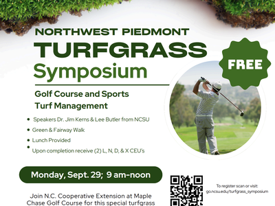 NW Piedmont Turfgrass Symposium — FREE; Sept 29, 9am–noon; 5475 Germanton Rd, Winston-Salem