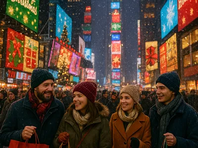 people christmas shopping in NYC