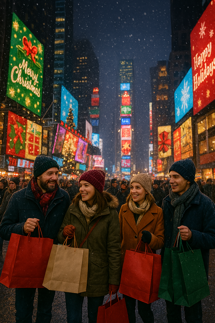 people christmas shopping in NYC