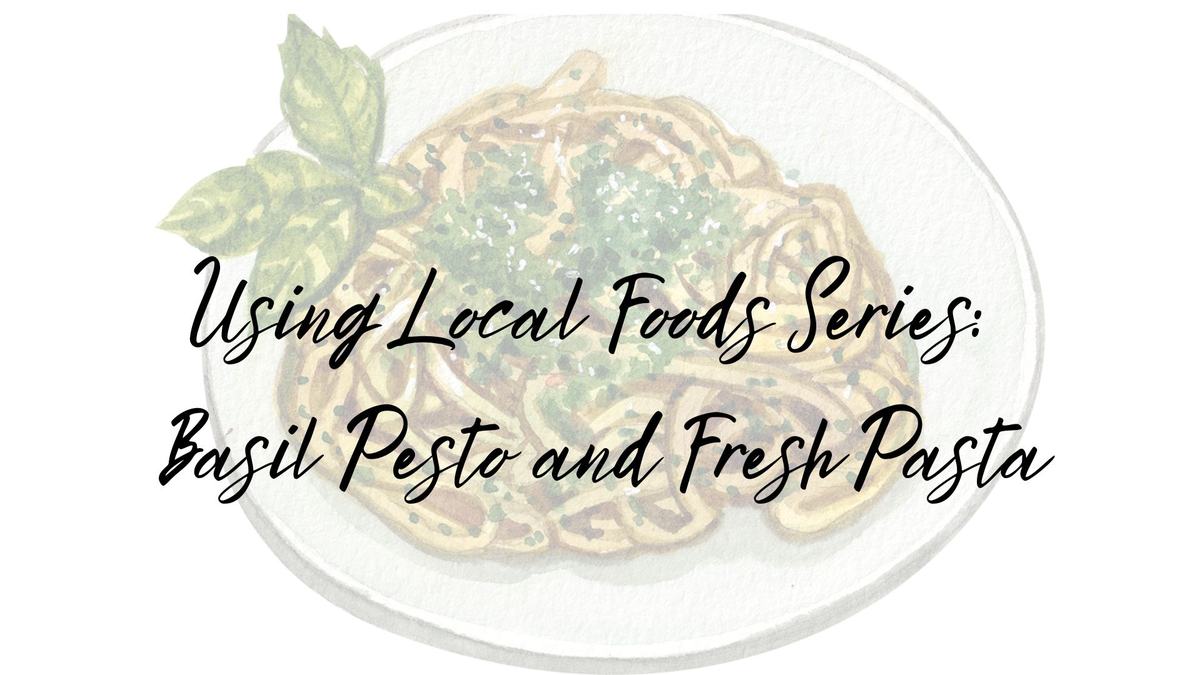 Fresh pasta and basil pesto on a plate