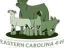 Green illustrated livestock (cow, sheep, goat, pig) above text "Eastern Carolina 4-H Livestock Show & Sale"
