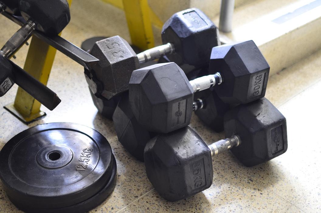 Dumbbells and barbell plates. 