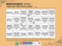 Monster Miles 28-day Trick-or-Trek challenge calendar with daily walking tasks