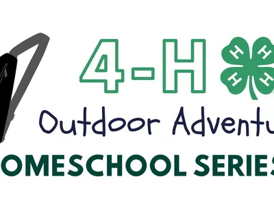 black and gray backpack with 4-H outdoor adventures homeschool series written beside it 