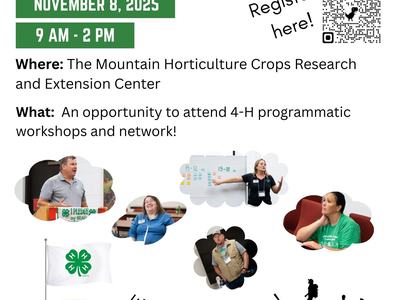 4-H Volunteer WD Conference — Nov 8, 2025, 9 AM–2 PM; Mountain Horticulture Crops Research Center
