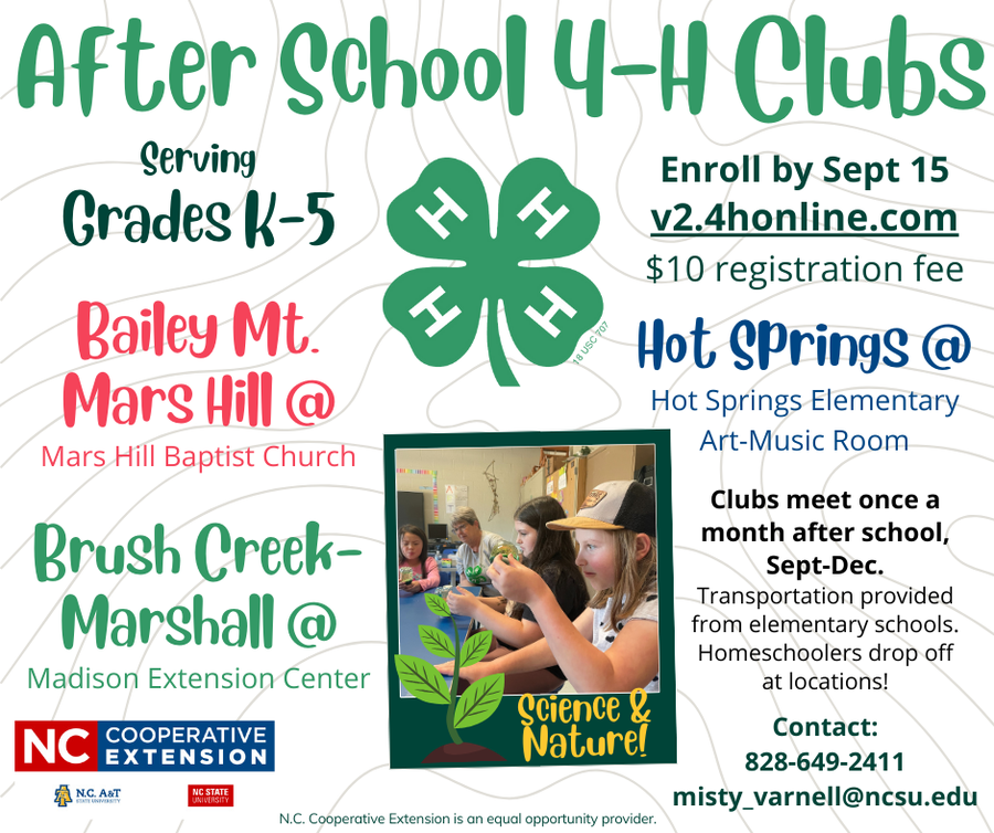 After School 4-h Clubs serving Grades K-5