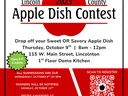 2025 Lincoln County Apple Dish Contest — drop off sweet or savory apple dish Oct 9, 8am–12pm