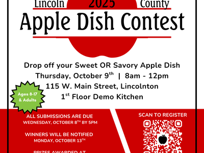 2025 Lincoln County Apple Dish Contest — drop off sweet or savory apple dish Oct 9, 8am–12pm