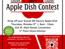 2025 Lincoln County Apple Dish Contest — drop off sweet or savory apple dish Oct 9, 8am–12pm