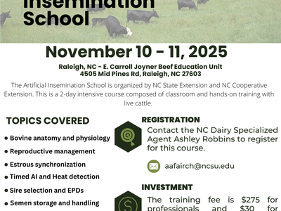 Artificial Insemination School — Nov 10–11, 2025, Raleigh, NC; NC State Extension