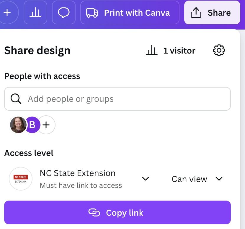 Screenshot of a Canva Share Menu