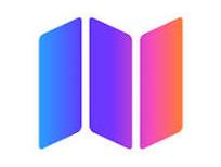 Three vertical rounded panels in a blue–purple–pink gradient forming an M-like shape.