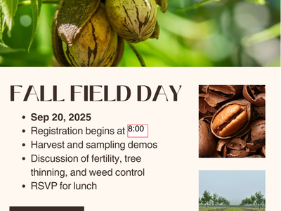 Field day September 20, 2025 at Dark Branch Pecans 279 Sarecta Rd Kenansville, NC 28349 with 1.5 hours of x credit