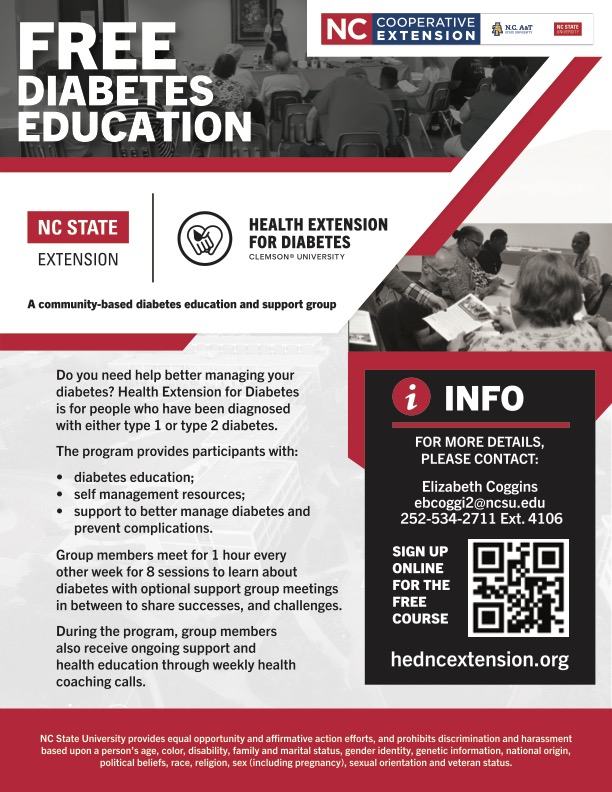 Diabetes education class with sign up info qr code
