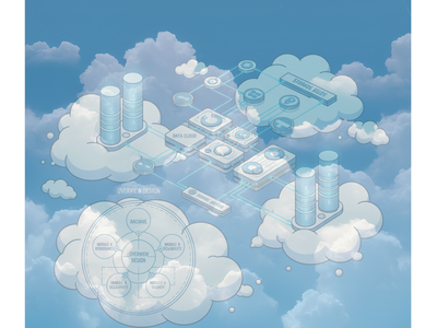 Cloud network diagram with labeled blocks: DATA CLOUD, STORAGE BUILDS, OVERVIEW DESIGN