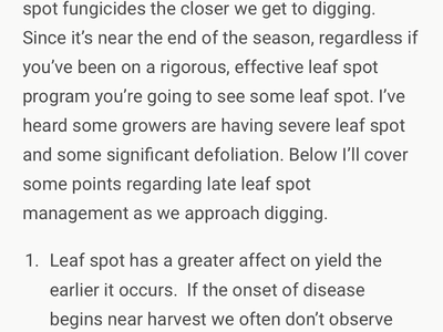 Blog page titled "Leaf Spot As We Near Maturity" from blogs.ext.vt.edu, Sept 8, 2025