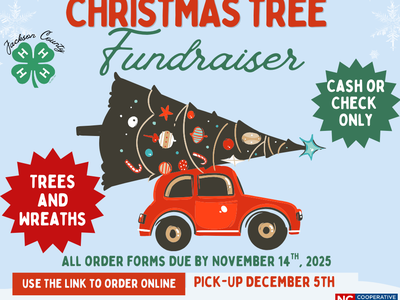 Flyer for fundraiser featuring red truck and christmas tree
